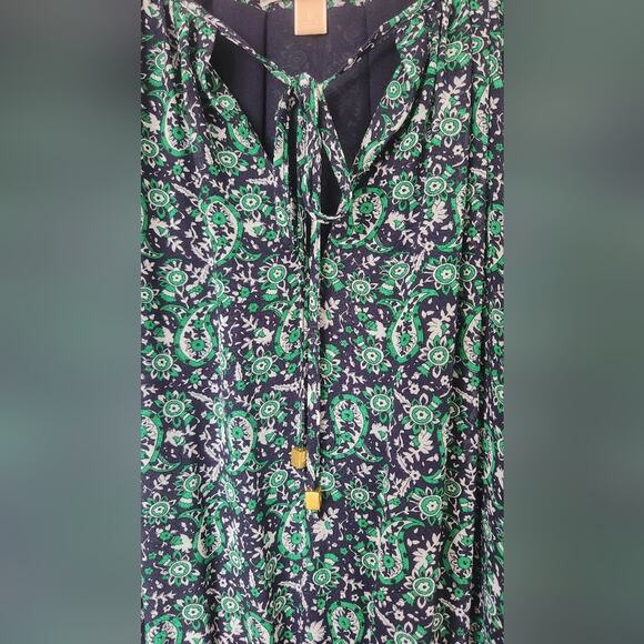 Michael Kors Green Navy Blue Paisley Georgette Dress medium - Picture 3 of 9